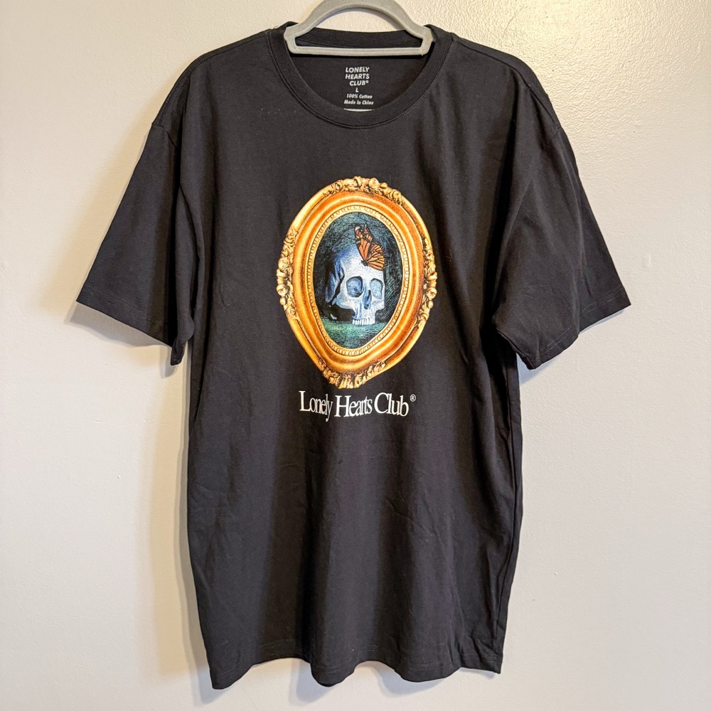 Lonely Hearts Club Skull Butterfly Graphic T Shirt Black Cotton Tee Size L